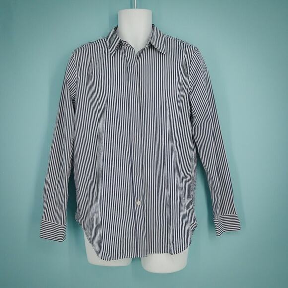 Theory Size Medium M Blue Essential Button Down Hartman Stripe Collared Shirt - Picture 1 of 5